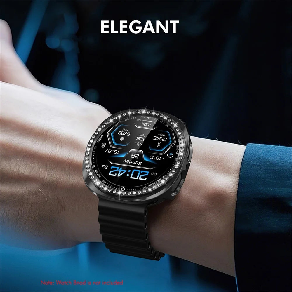 ENKAY HAT PRINCE For Samsung Galaxy Watch8 44mm Case with PMMA Screen Film Rhinestone Decor PC Watch Cover - Black - 7