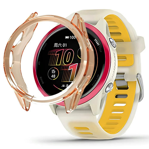 For Garmin Forerunner 570 42mm Protective Watch Case TPU Hollow Cover - Transparent Orange - 1