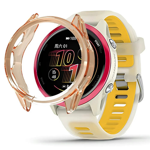 For Garmin Forerunner 570 47mm Protective Watch Case TPU Hollow Cover - Transparent Orange - 1