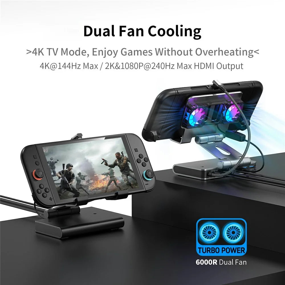For Nintendo Switch 2 100W Docking Station Cooling Fan Base Compatible with ROG Ally / Ally X / Steam Deck - 2