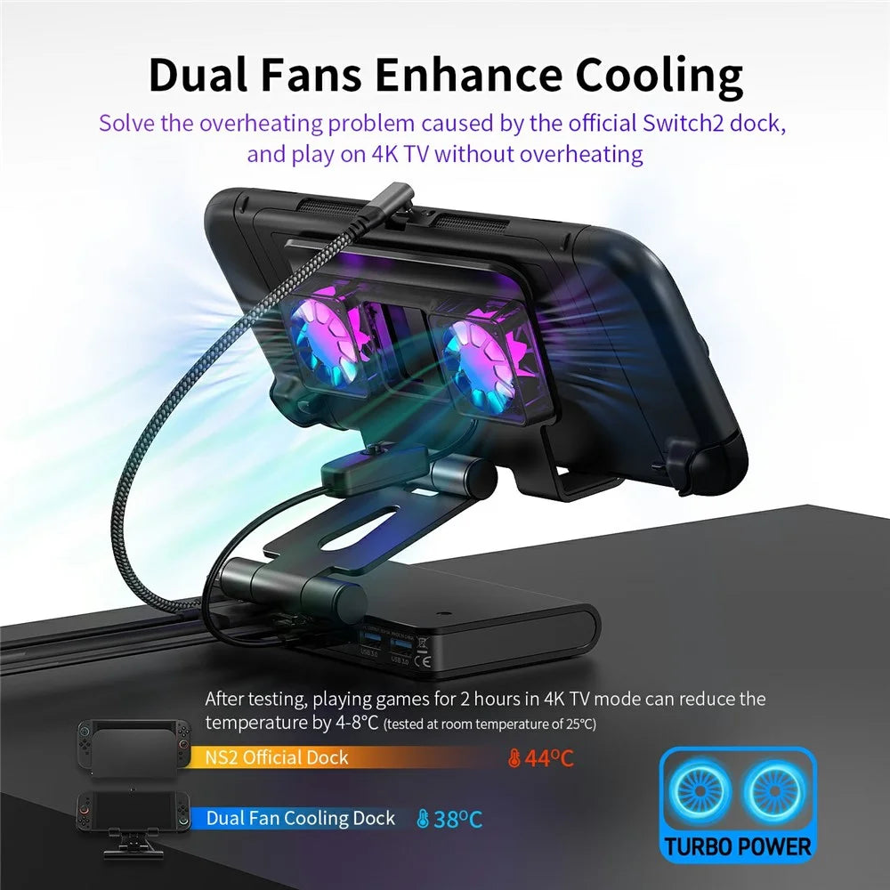 For Nintendo Switch 2 100W Docking Station Cooling Fan Base Compatible with ROG Ally / Ally X / Steam Deck - 4