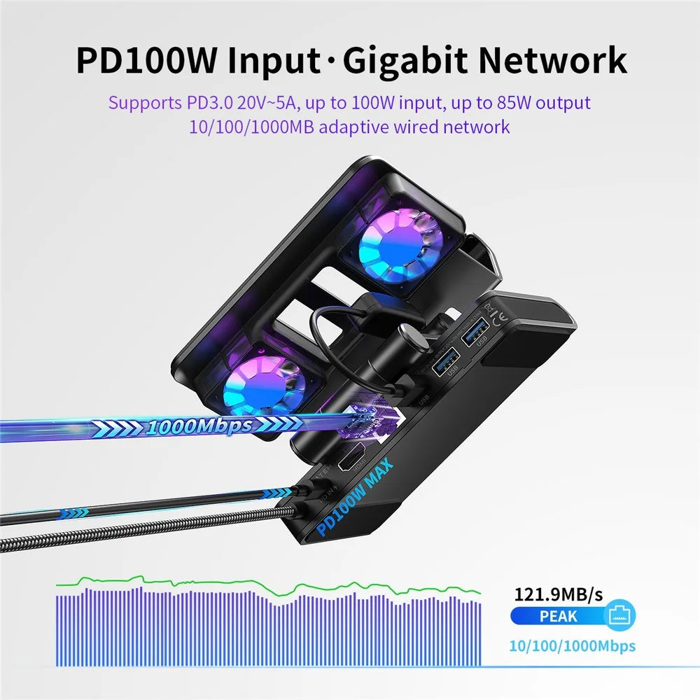 For Nintendo Switch 2 100W Docking Station Cooling Fan Base Compatible with ROG Ally / Ally X / Steam Deck - 6