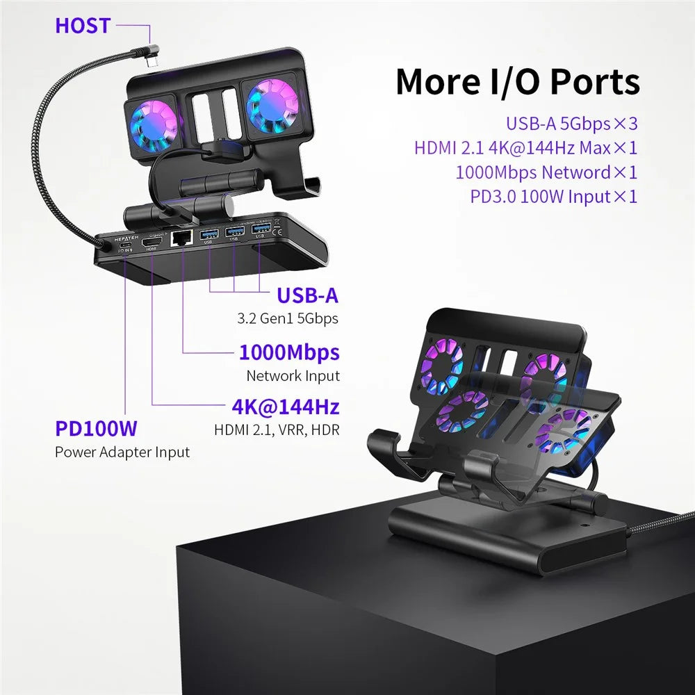 For Nintendo Switch 2 100W Docking Station Cooling Fan Base Compatible with ROG Ally / Ally X / Steam Deck - 7