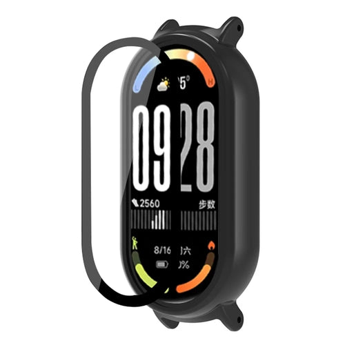 For Xiaomi Smart Band 10 Ceramic Watch Case PC Cover with Tempered Glass Screen Film - Black - 1