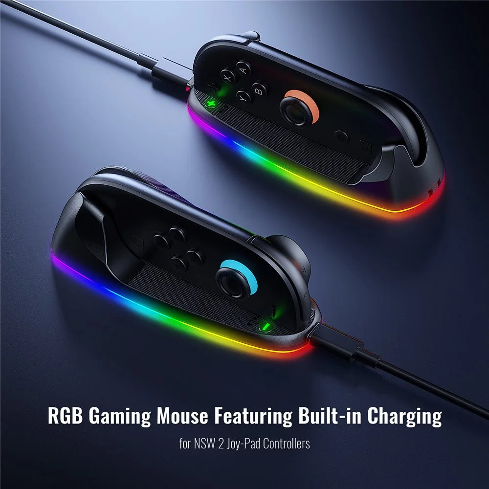 JYS JYS-NS2320 2Pcs for Nintendo Switch 2 Joy-Con Controller Mouse Dock RGB Light Magnetic Charging Base - Black - 4