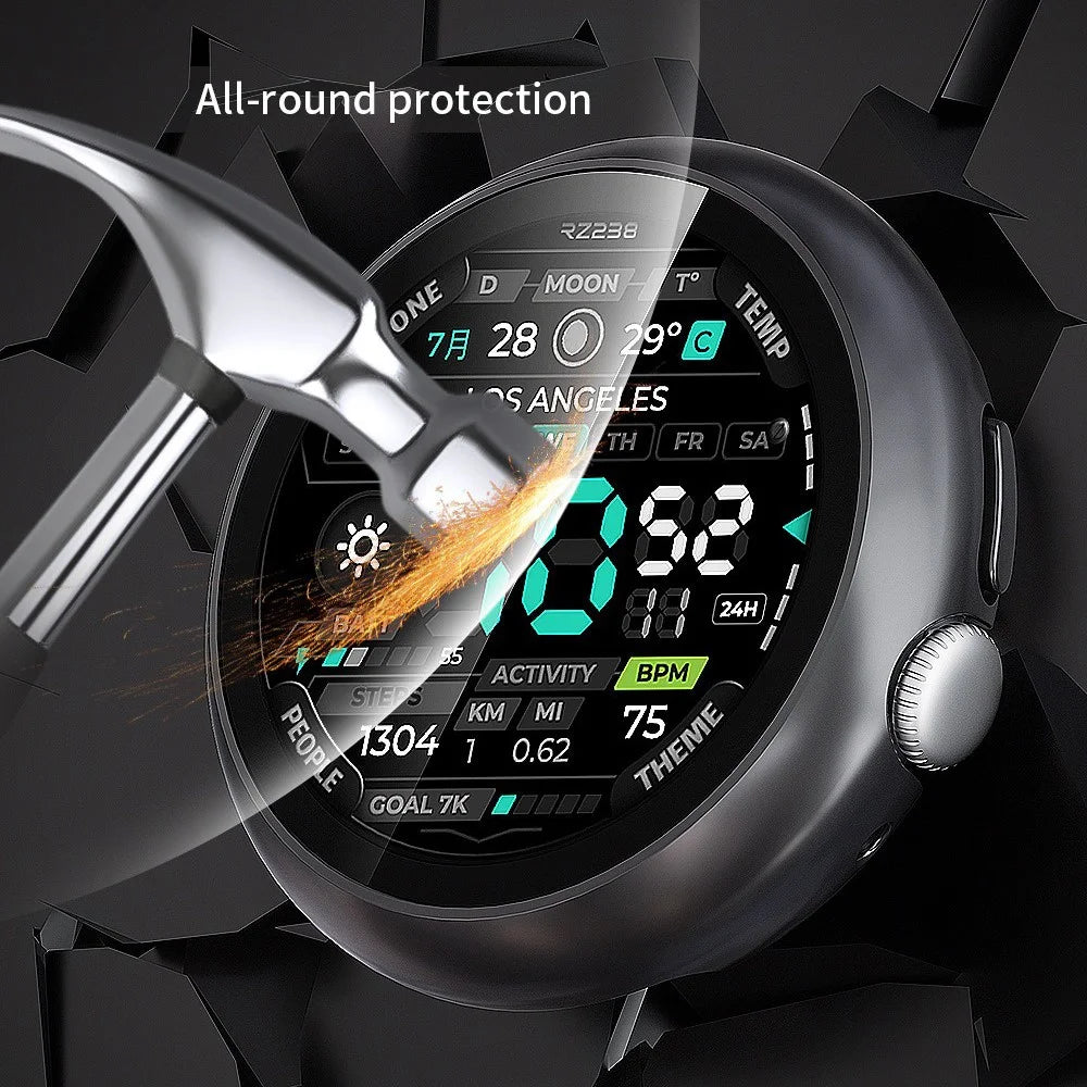 For Google Pixel Watch 4 45mm Hard PC Watch Protective Case with Tempered Glass Film - Black - 3