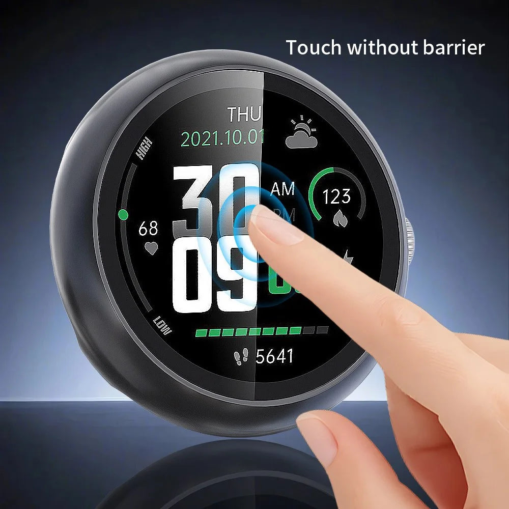 For Google Pixel Watch 4 45mm Hard PC Watch Protective Case with Tempered Glass Film - Black - 4