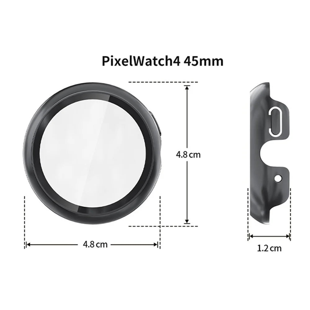 For Google Pixel Watch 4 45mm Hard PC Watch Protective Case with Tempered Glass Film - Black - 7