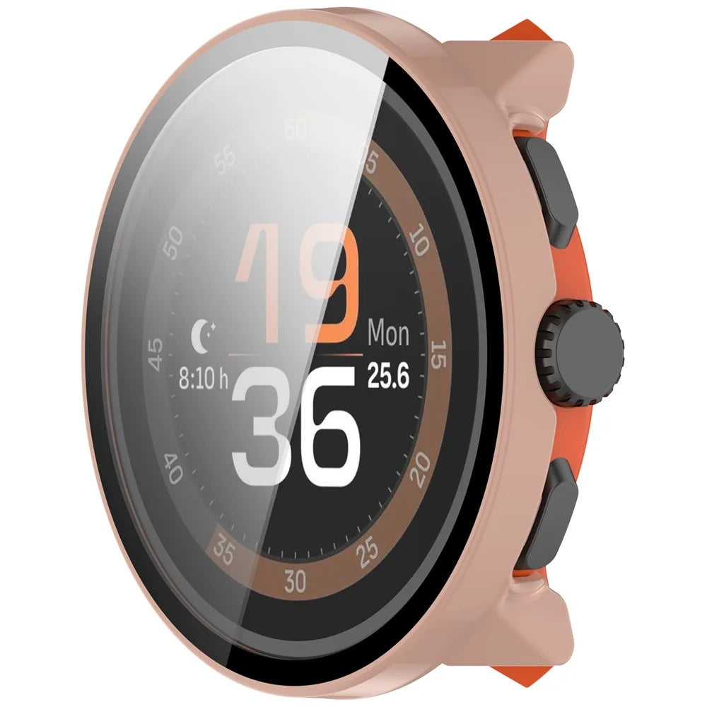 For Suunto Run Watch Case PC Frame with Tempered Glass Screen Film - Pink - 2