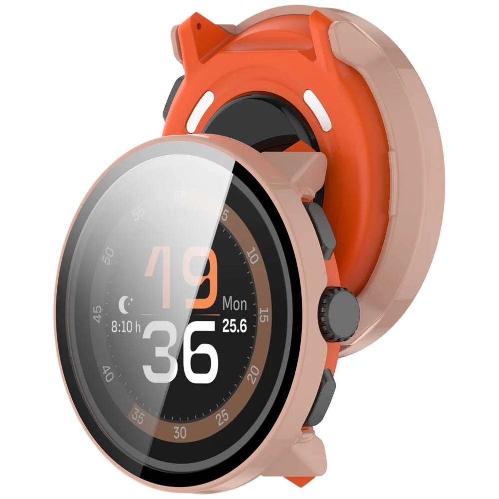 For Suunto Run Watch Case PC Frame with Tempered Glass Screen Film - Pink - 3