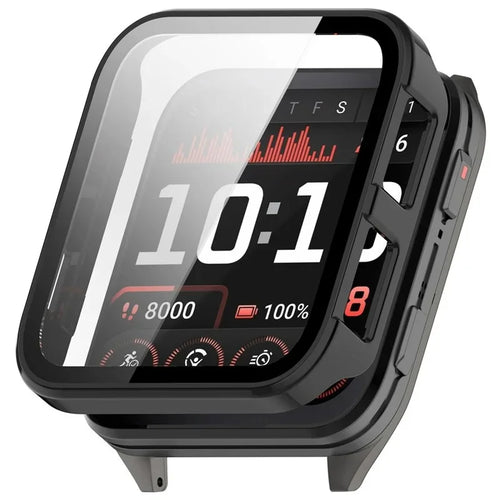 WANLONFENG For Garmin Venu X1 Watch Case  PC Frame Cover with Tempered Glass Screen Protector - Black - 1