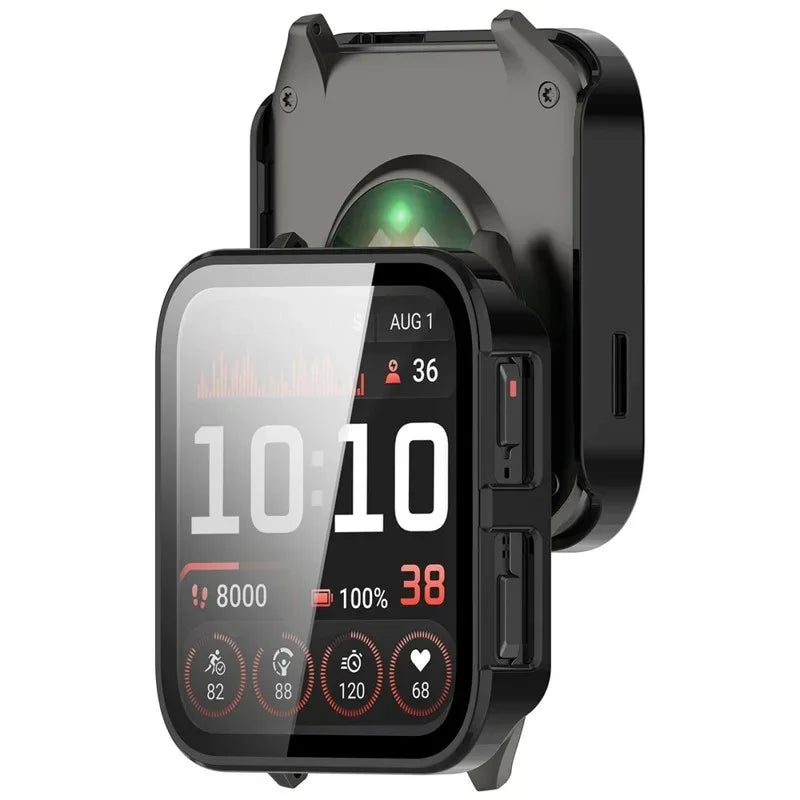 WANLONFENG For Garmin Venu X1 Watch Case  PC Frame Cover with Tempered Glass Screen Protector - Black - 2