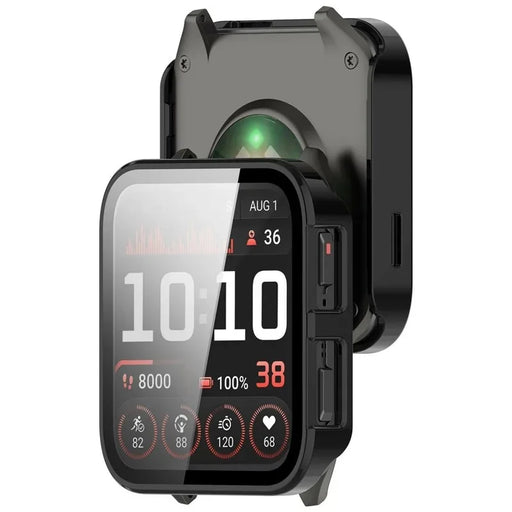 WANLONFENG For Garmin Venu X1 Watch Case  PC Frame Cover with Tempered Glass Screen Protector - Black - 2