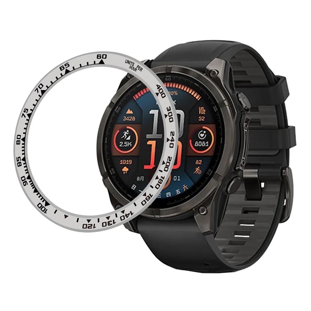Style B For Garmin Fenix 8 MIP Solar 47mm Watch Bezel Aluminum Alloy Protective Ring - Silver / Black Markings - 2