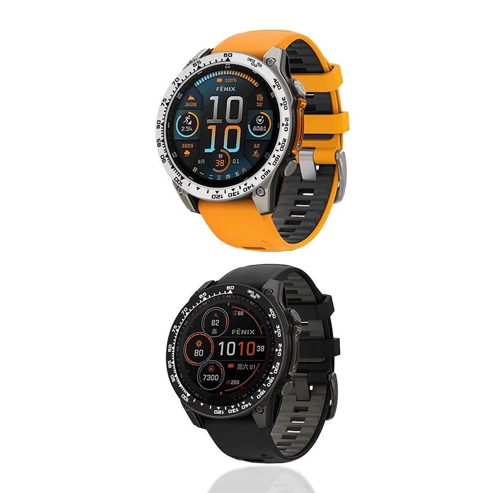 Style B For Garmin Fenix 8 MIP Solar 47mm Watch Bezel Aluminum Alloy Protective Ring - Silver / Black Markings - 3