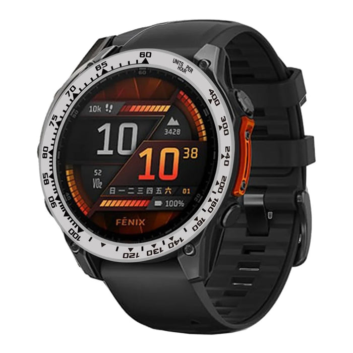 Style B For Garmin Fenix 8 AMOLED 47mm Watch Bezel Aluminum Alloy Protective Ring - Silver / Black Markings - 2