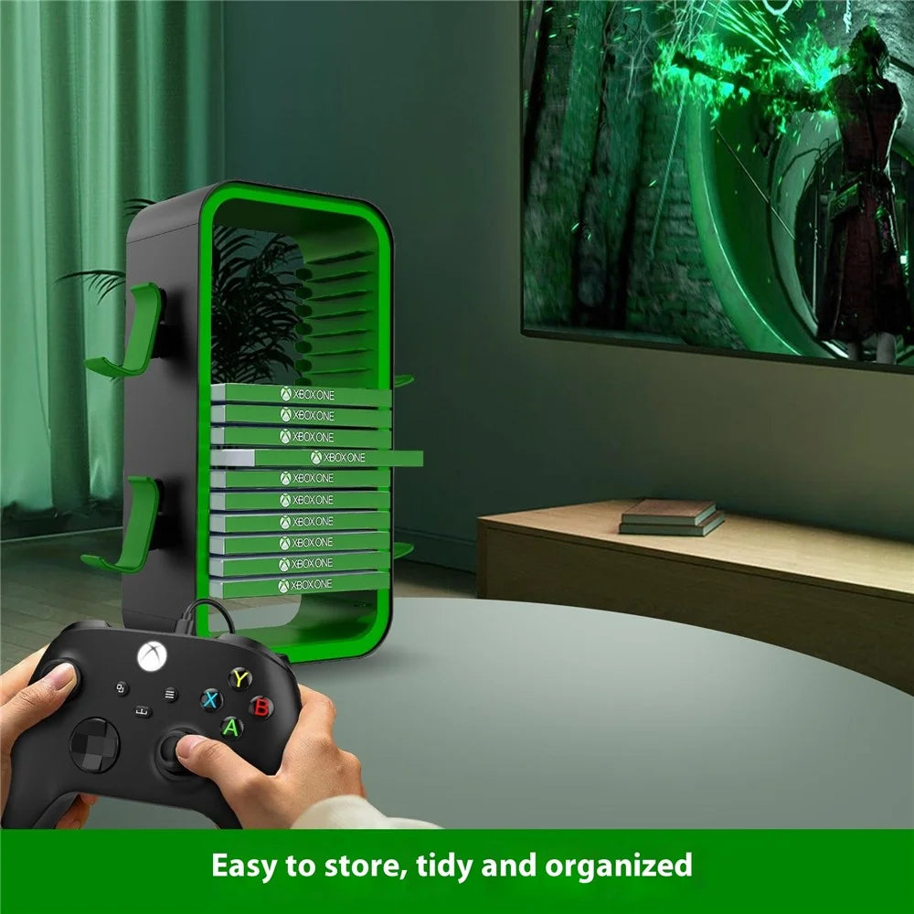 LINYUVO Game Disc Organizer Controller Stand For Nintendo Switch 2  /  Switch  /  Sony PlayStation 5  /  4  /  Xbox Series X  /  S - Black  /  Green - 4