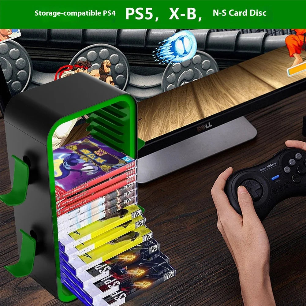 LINYUVO Game Disc Organizer Controller Stand For Nintendo Switch 2  /  Switch  /  Sony PlayStation 5  /  4  /  Xbox Series X  /  S - Black  /  Green - 5