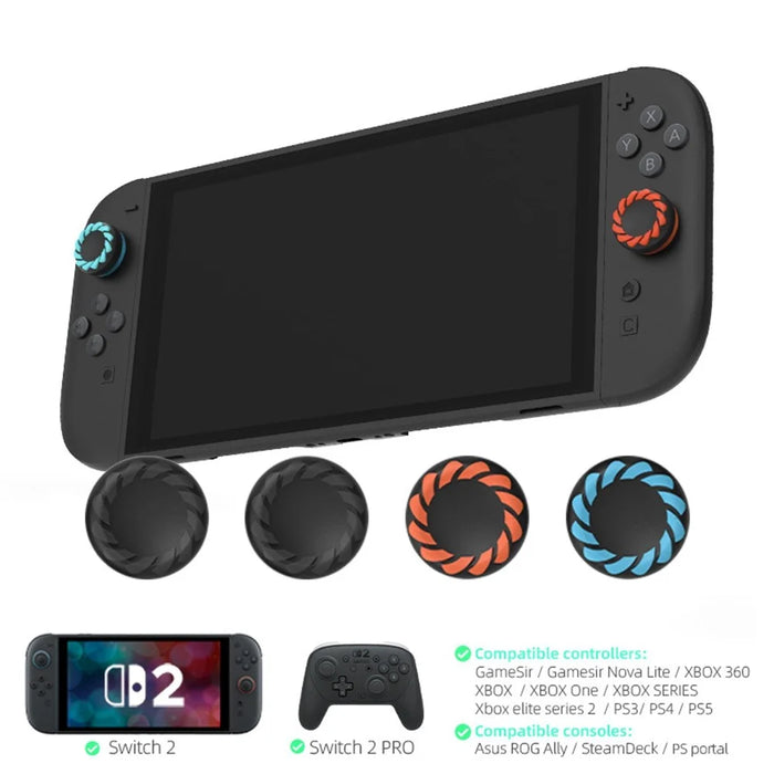 DATA FROG 4Pcs for Nintendo Switch 2 Joystick Caps Joy-Con Anti Slip Protective Thumb Grip Silicone Caps - Black+Orange+Blue - 2