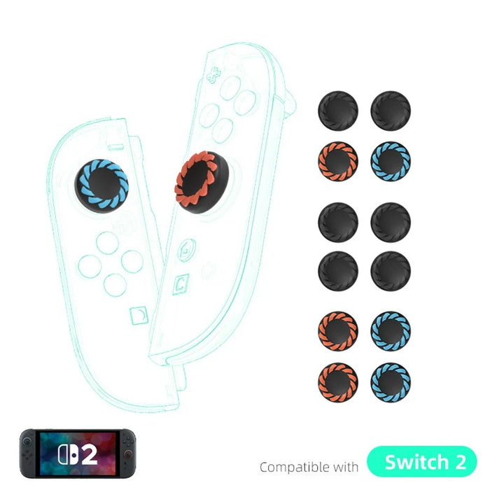 DATA FROG 4Pcs for Nintendo Switch 2 Joystick Caps Joy-Con Anti Slip Protective Thumb Grip Silicone Caps - Black+Orange+Blue - 4