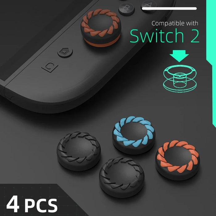 DATA FROG 4Pcs for Nintendo Switch 2 Joystick Caps Joy-Con Anti Slip Protective Thumb Grip Silicone Caps - Black+Orange+Blue - 6
