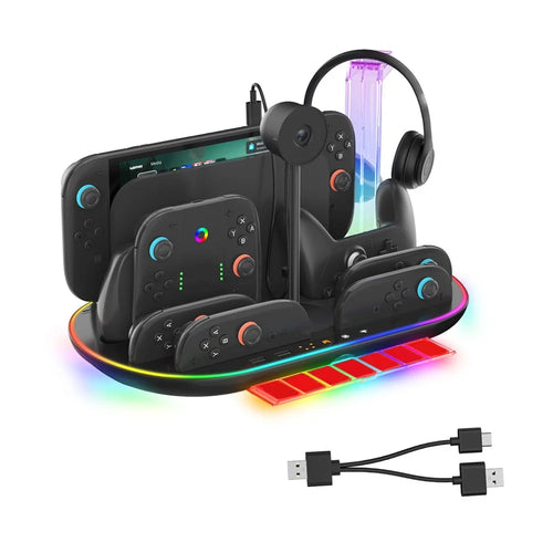 JYS JYS-NS2322 For Nintendo Switch 2 Cooling Dock Controller Charging Station Game Card Headset Holder with RGB Light - Black - 1