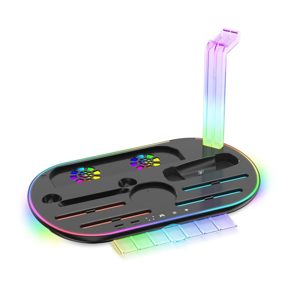 JYS JYS-NS2322 For Nintendo Switch 2 Cooling Dock Controller Charging Station Game Card Headset Holder with RGB Light - Black - 2