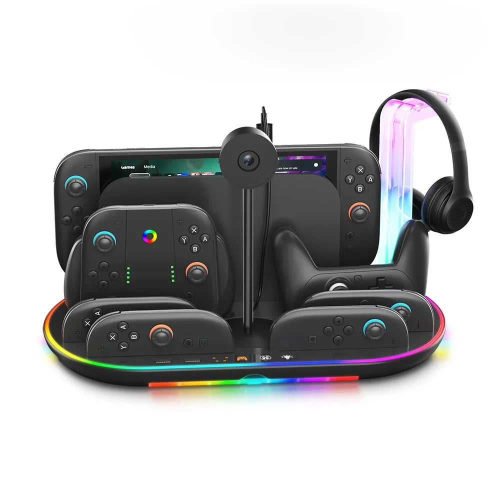 JYS JYS-NS2322 For Nintendo Switch 2 Cooling Dock Controller Charging Station Game Card Headset Holder with RGB Light - Black - 3
