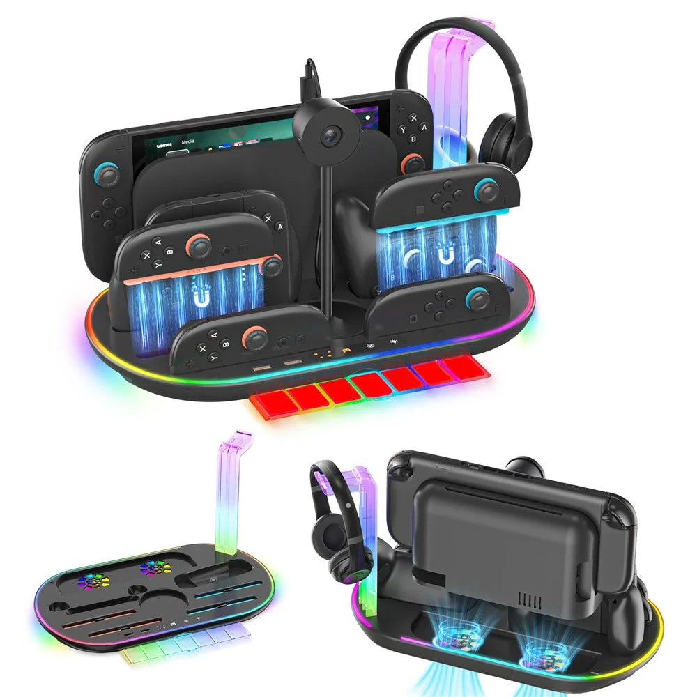 JYS JYS-NS2322 For Nintendo Switch 2 Cooling Dock Controller Charging Station Game Card Headset Holder with RGB Light - Black - 4