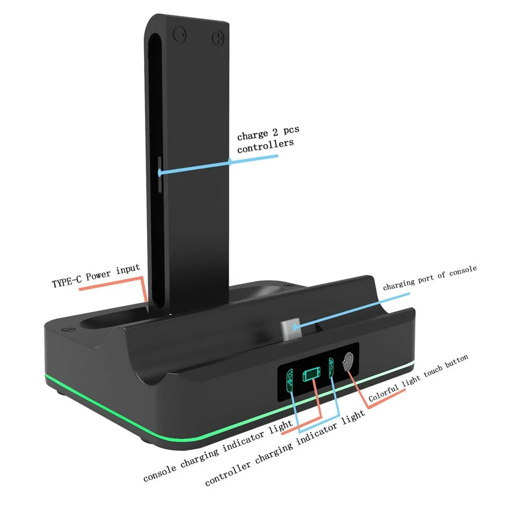 KJH KJH-NS2-029 For Nintendo Switch 2 Charging Dock Joy-Con Controllers Charging Station with RGB Light - Black - 7