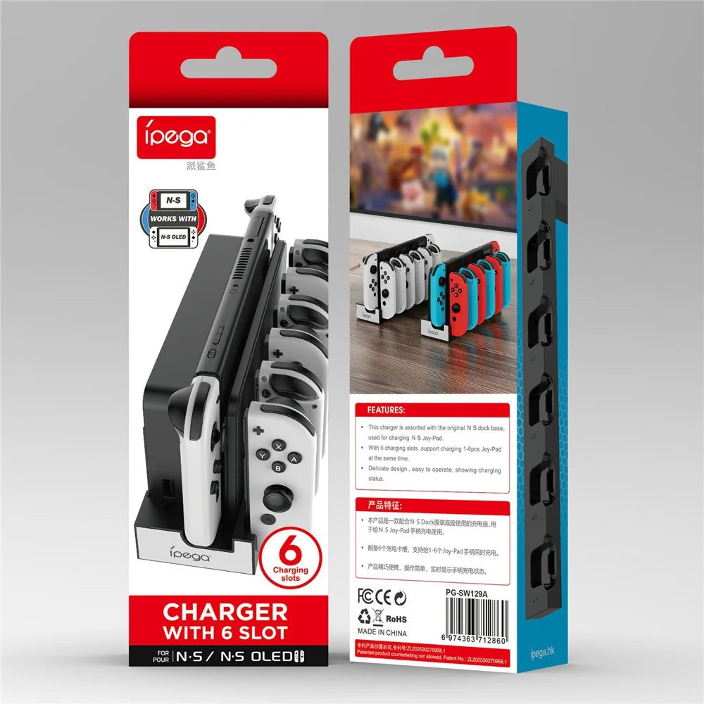 IPEGA PG-SW129 For Nintendo Switch / Switch OLED 6 in 1 Charger Dock Joy-Con Charging Station - Black  /  White - 6