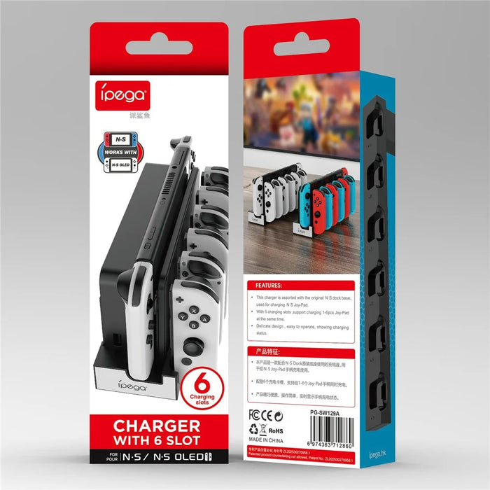 IPEGA PG-SW129 For Nintendo Switch / Switch OLED 6 in 1 Charger Dock Joy-Con Charging Station - Black  /  White - 6