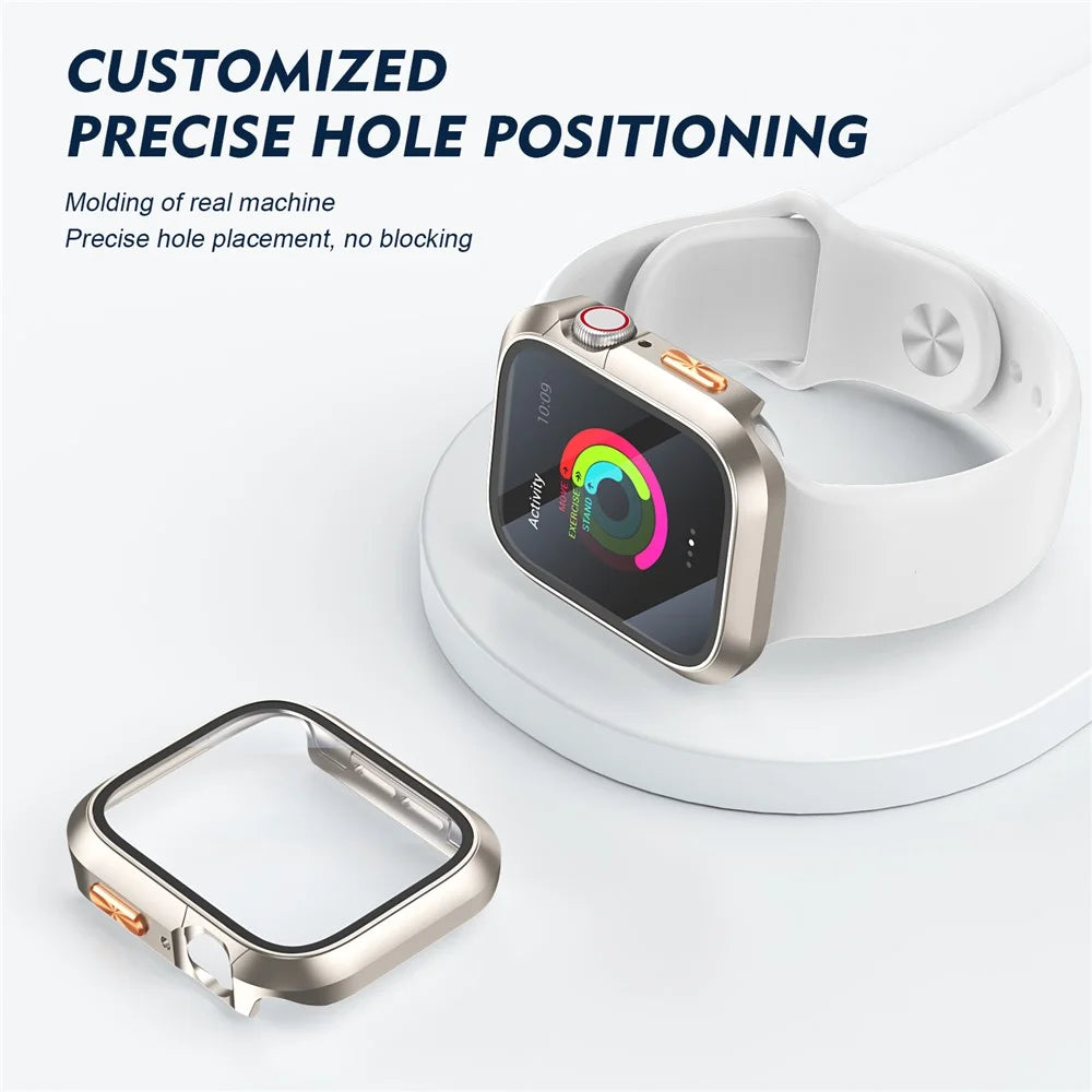 For Apple Watch Series 11 / 10 42mm Case Hard PC Watch Cover with HD Glass Film / Orange 3D Textured Button - Starlight - 4