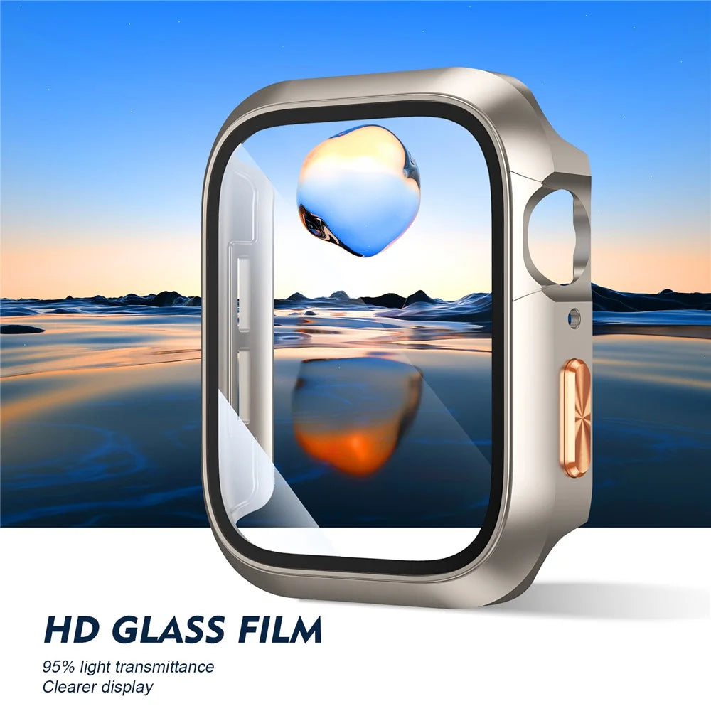 For Apple Watch Series 11 / 10 42mm Case Hard PC Watch Cover with HD Glass Film / Orange 3D Textured Button - Starlight - 5