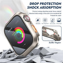For Apple Watch Series 11 / 10 46mm Case Hard PC Watch Cover with HD Glass Film / Orange 3D Textured Button - Starlight - 2