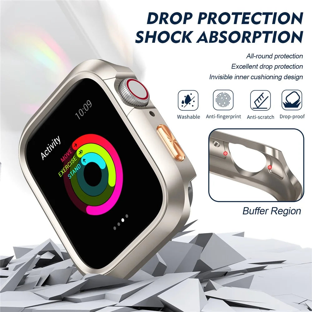 For Apple Watch Series 11  /  10 42mm Case PC Hollow Watch Cover with Orange 3D Textured Button - Starlight - 2