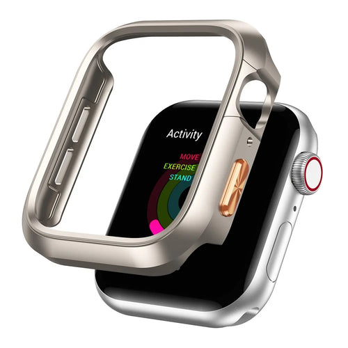 For Apple Watch Series 11  /  10 46mm Case PC Hollow Watch Cover with Orange 3D Textured Button - Starlight - 1