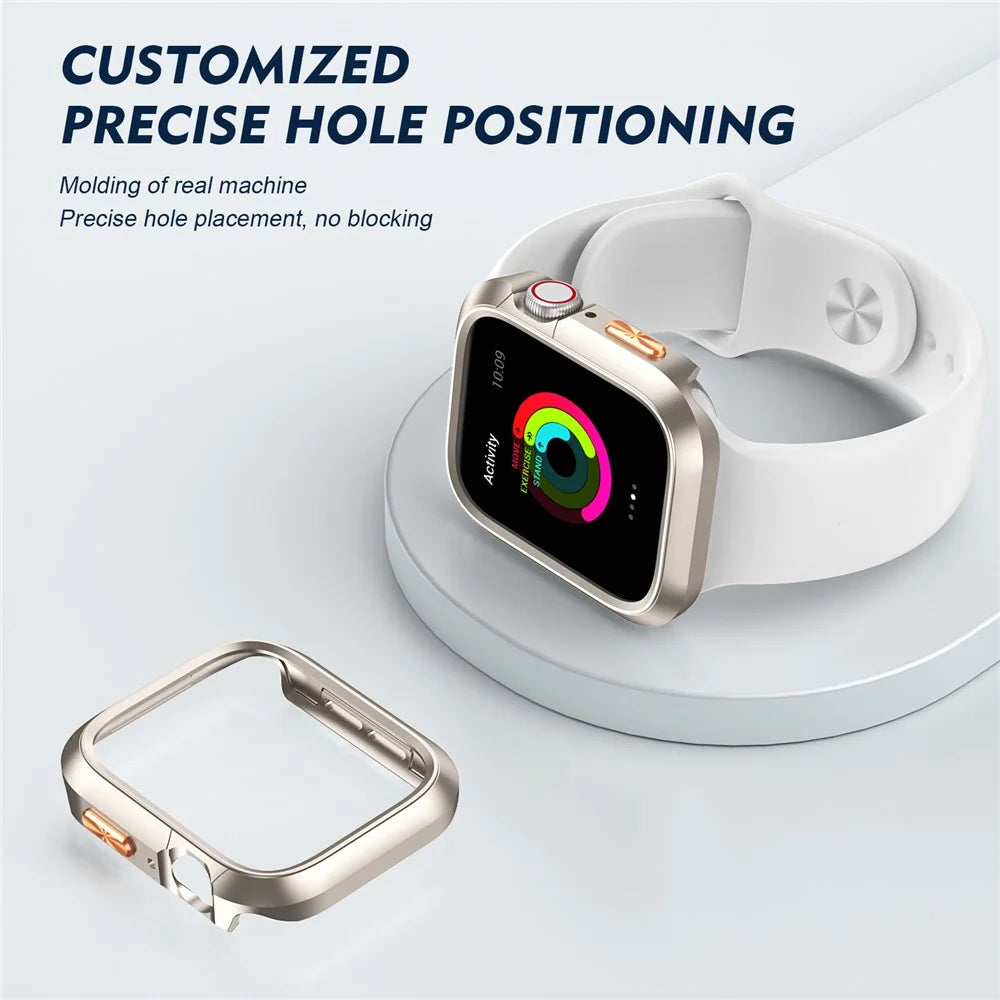 For Apple Watch Series 11  /  10 46mm Case PC Hollow Watch Cover with Orange 3D Textured Button - Starlight - 4