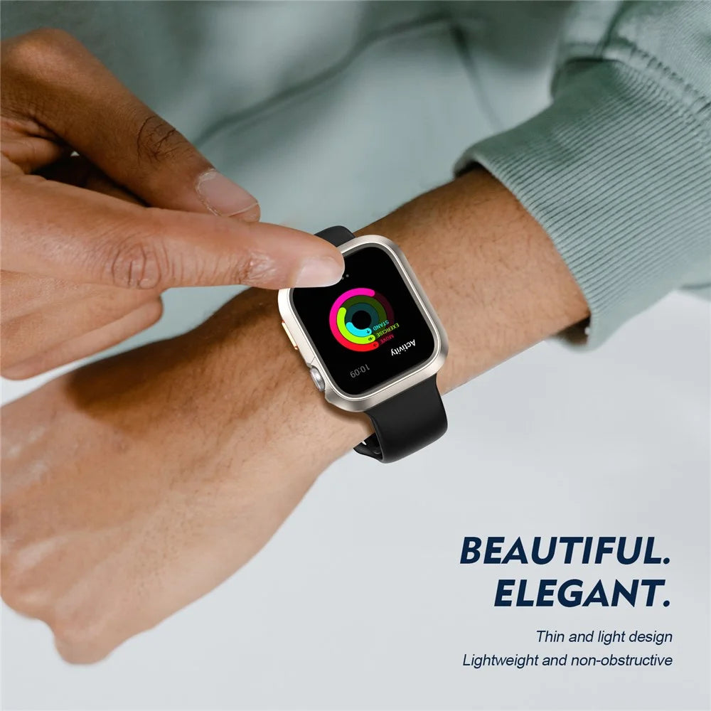 For Apple Watch Series 11  /  10 46mm Case PC Hollow Watch Cover with Orange 3D Textured Button - Starlight - 5