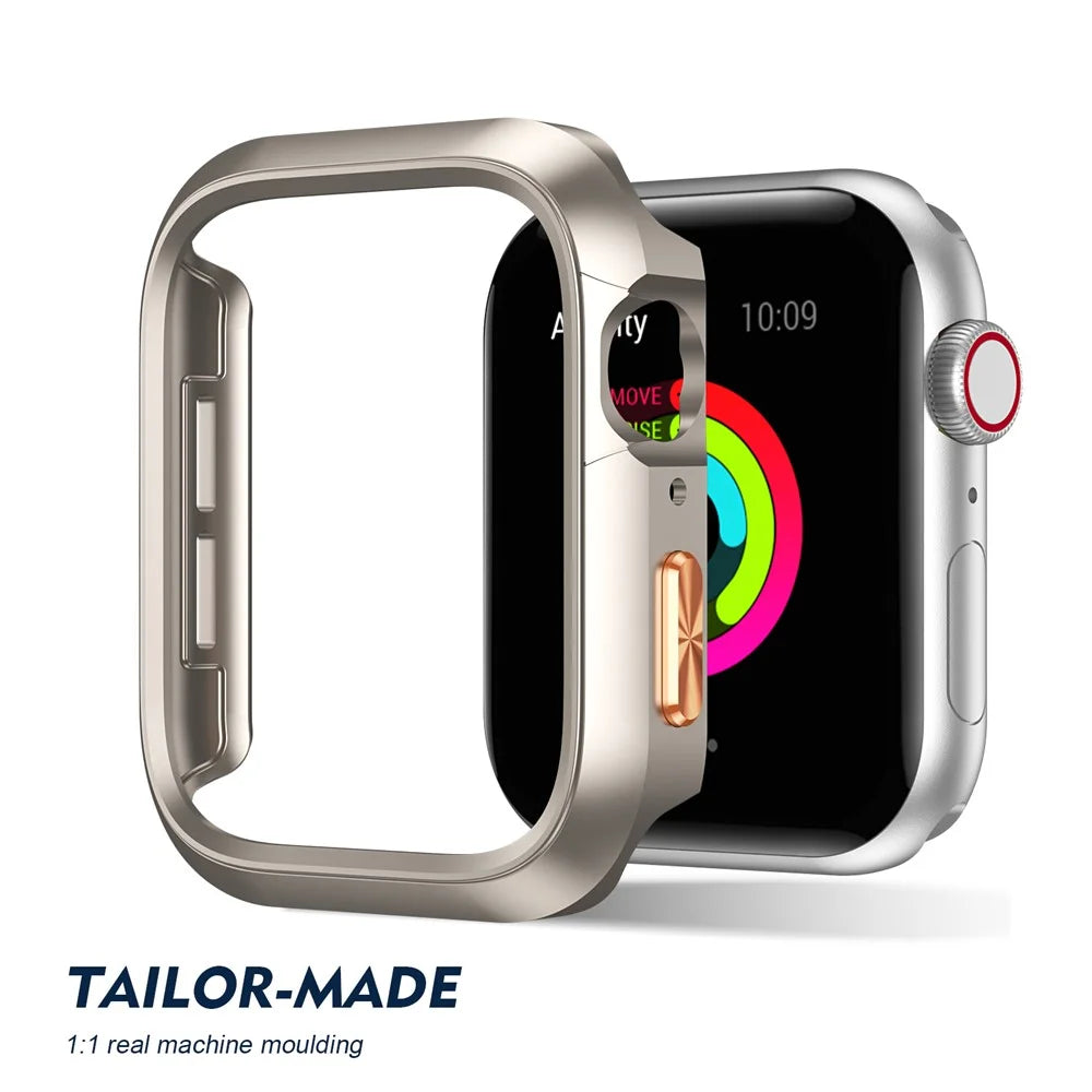 For Apple Watch Series 11  /  10 46mm Case PC Hollow Watch Cover with Orange 3D Textured Button - Starlight - 6