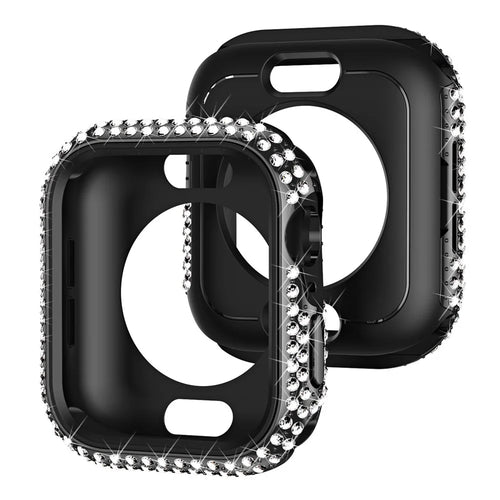 Watch Case for Apple Watch Series 9 / 8 / 7 45mm PC TPU Electroplated Watch Cover with Rhinestone Decor - Black - 1