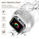Watch Case for Apple Watch Series 9 / 8 / 7 45mm PC TPU Electroplated Watch Cover with Rhinestone Decor - Black - 7