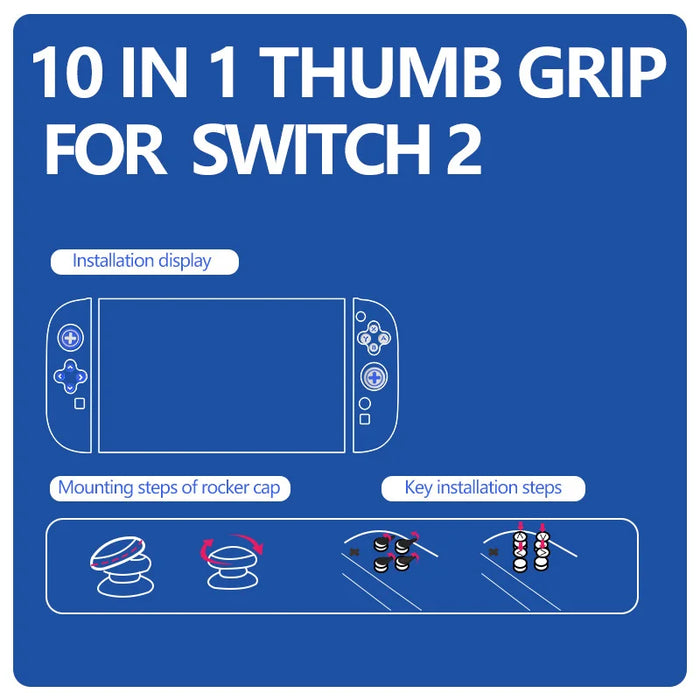 10 in 1 For Nintendo Switch 2 Silicone Thumb Grips Button Caps Joystick Covers Game Controller Protection Kit - Blue - 4