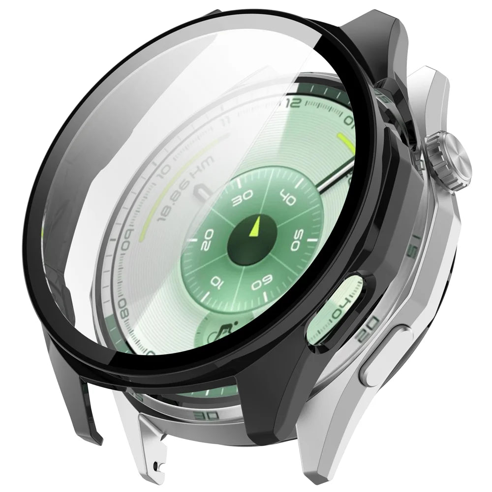 WANLONFENG For Huawei Watch GT 6 46mm Watch Case  PC Frame Cover with Tempered Glass Screen Protector - Black - 1