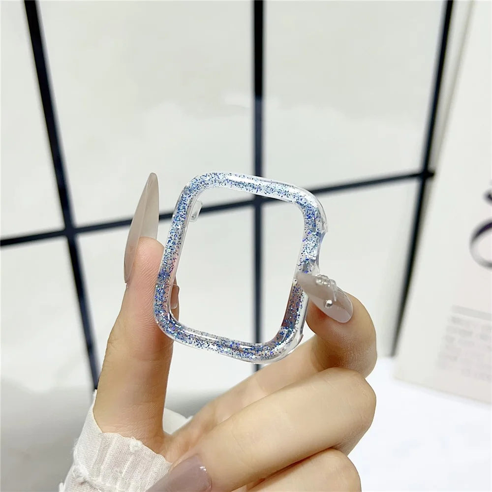 For Apple Watch Series 9  /  8  /  7 45mm Case Color Changing Glitter Resin Coated PC Watch Cover - Blue - 2