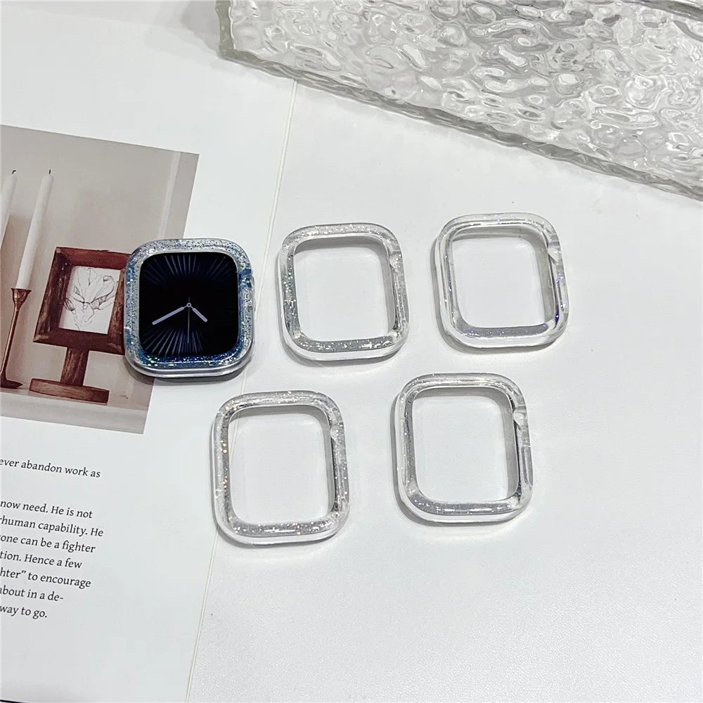 For Apple Watch Series 9  /  8  /  7 45mm Case Color Changing Glitter Resin Coated PC Watch Cover - Blue - 3