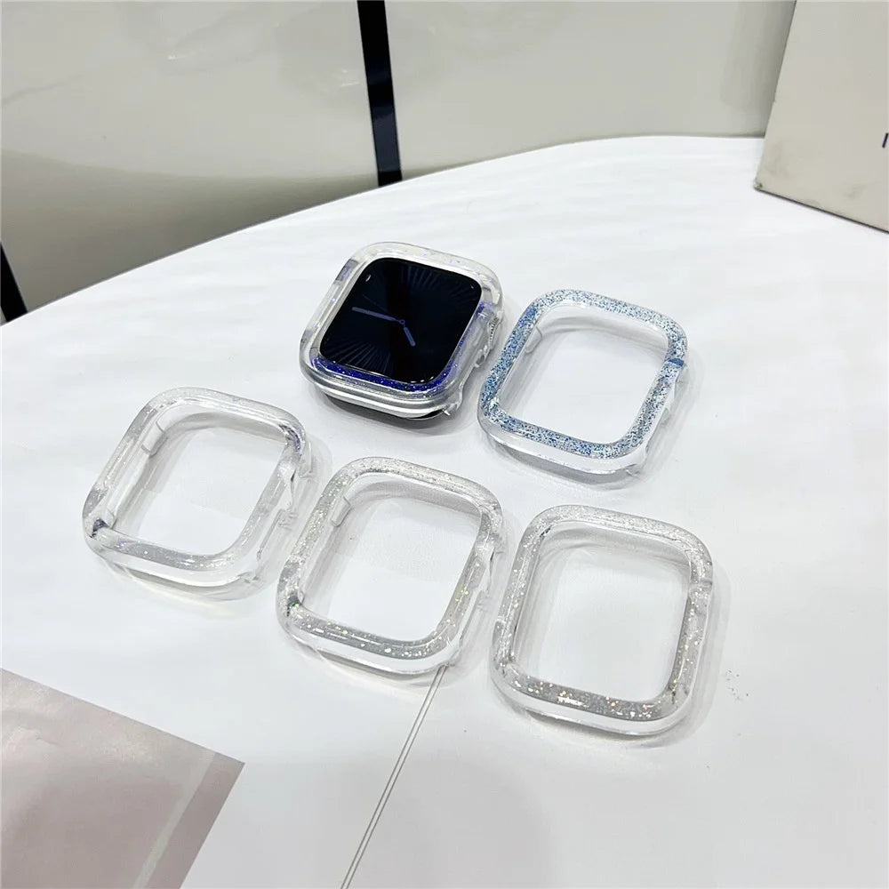 For Apple Watch Series 9  /  8  /  7 45mm Case Color Changing Glitter Resin Coated PC Watch Cover - Blue - 4