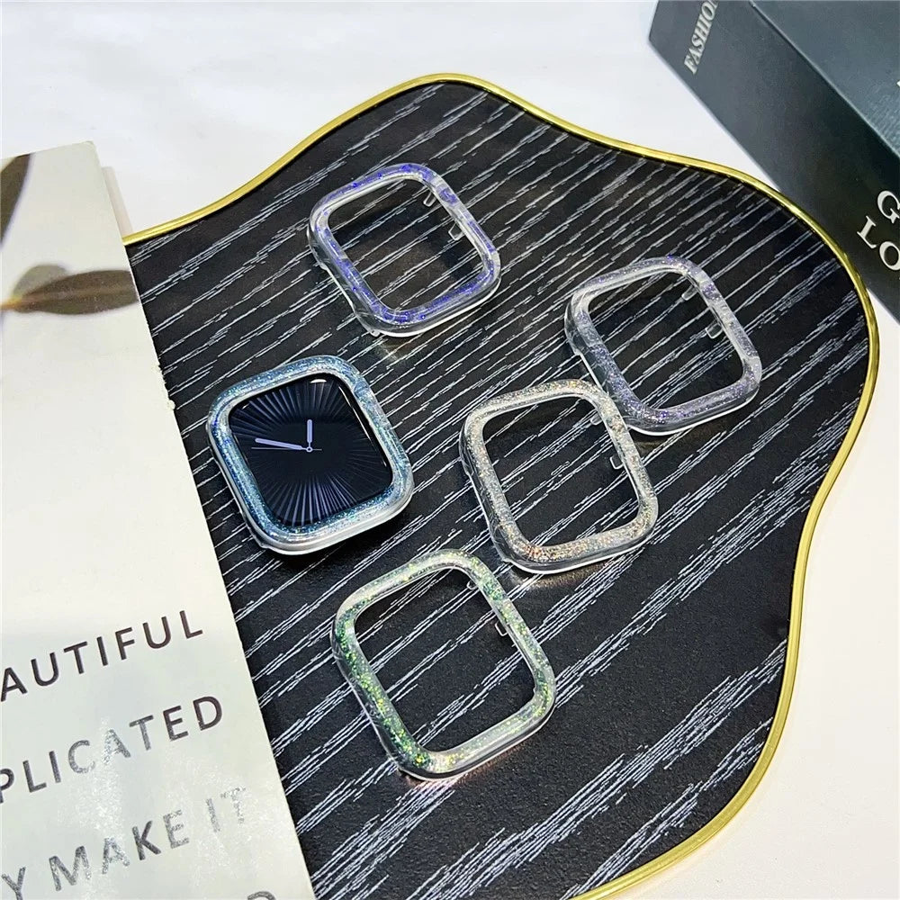 For Apple Watch Series 9  /  8  /  7 45mm Case Color Changing Glitter Resin Coated PC Watch Cover - Blue - 5