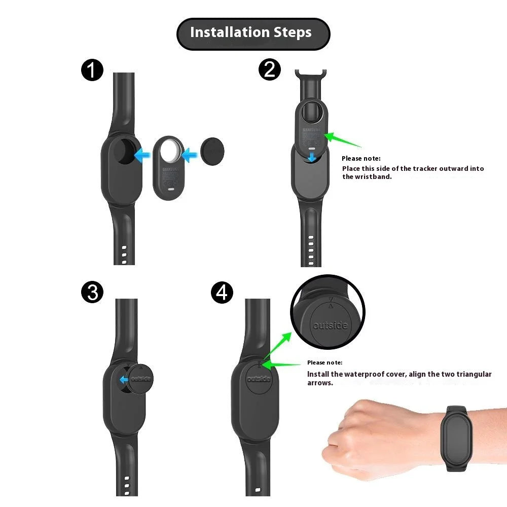 Silicone Wristband Holder For Samsung Galaxy SmartTag2 Protective Cover Case Bracelet Watch Band - Black - 2