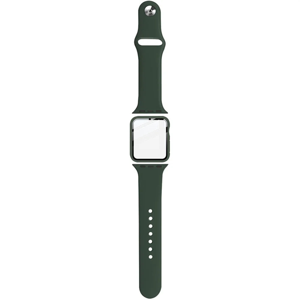 IMAK For Apple Watch SE 3  /  2  / 1 40mm Silicone Watch Strap with PC Watch Case and Tempered Glass - Green - 2